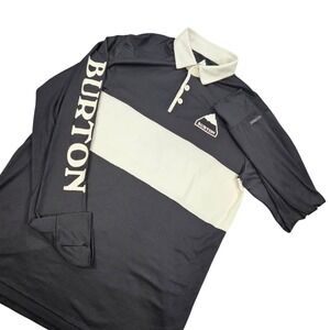 Burton DRYRIDE Midweight Rugby Shirt Mens L Black Cream Snowboard Thumbhole Tech